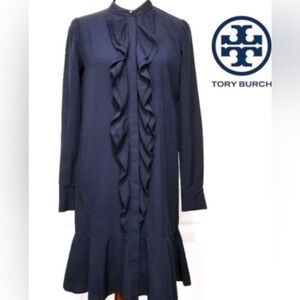 Tory Burch navy blue ruffle dress NWT